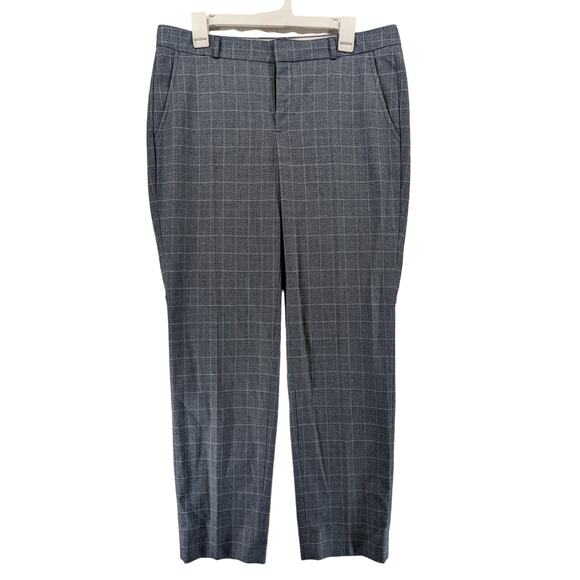 Banana Republic Ryan Plaid Pants 10 Gray White Straight Leg Office Trouser Dress - Picture 1 of 11